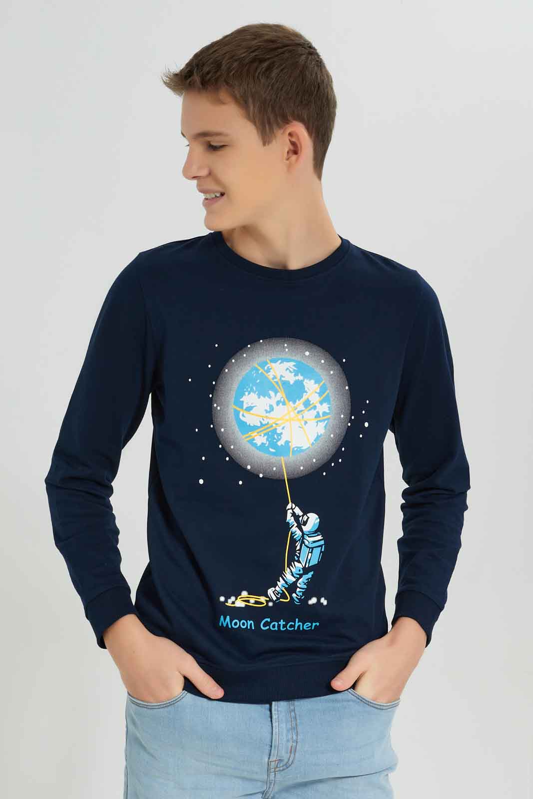 Redtag-Boys-Navy-Astraonaut-Moon-Catcher-Long-Sleeve-Graphic-Sweat-Tee-BSR-Sweatshirts,-Category:Sweatshirts,-Colour:Navy,-Deals:New-In,-Dept:Boys,-Filter:Senior-Boys-(8-to-14-Yrs),-New-In-BSR-APL,-Non-Sale,-S23A,-Section:Boys-(0-to-14Yrs),-TBL-Senior-Boys-9 to 14 Years