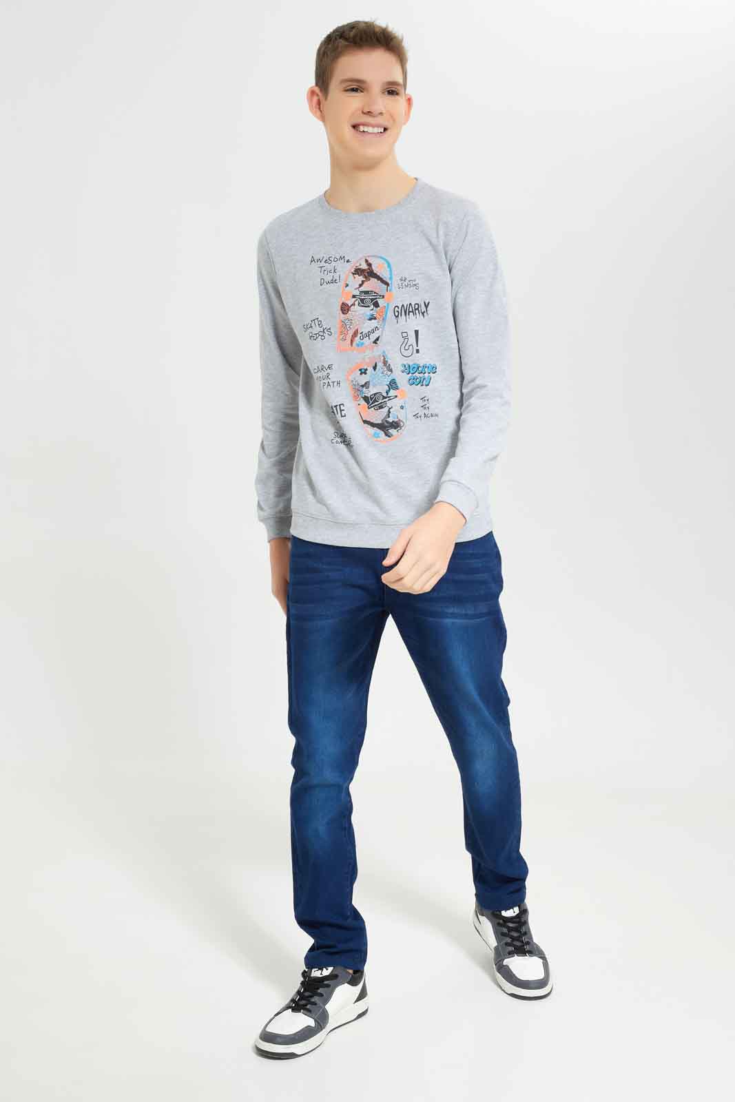 Redtag-Boys-Grey-Mel-Young-Gun-Long-Sleeve-Graphic-Sweat-Tee-BSR-Sweatshirts,-Category:Sweatshirts,-Colour:Grey,-Deals:New-In,-Dept:Boys,-Filter:Senior-Boys-(8-to-14-Yrs),-New-In-BSR-APL,-Non-Sale,-S23A,-Section:Boys-(0-to-14Yrs),-TBL-Senior-Boys-9 to 14 Years
