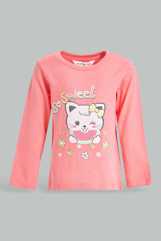 Redtag-Girls-Pink-Animal-Print-Tee-Category:T-Shirts,-Colour:Apricot,-Deals:New-In,-Dept:Girls,-Filter:Infant-Girls-(3-to-24-Mths),-ING-T-Shirts,-New-In-ING-APL,-Non-Sale,-S23A,-Section:Girls-(0-to-14Yrs)-Infant-Girls-
