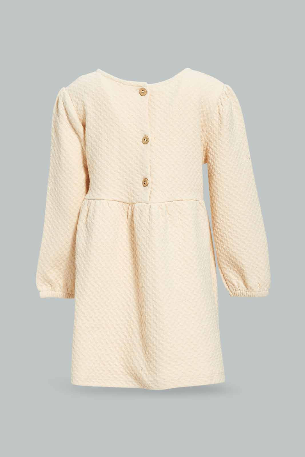 Redtag-Girls-Beige-Jacquard-Dress-Category:Dresses,-Colour:Beige,-Deals:New-In,-Dept:Girls,-Filter:Infant-Girls-(3-to-24-Mths),-ING-Dresses,-New-In-ING-APL,-Non-Sale,-S23A,-Section:Girls-(0-to-14Yrs)-Infant-Girls-3 to 24 Months