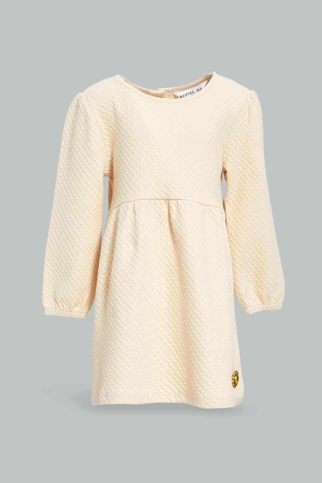 Redtag-Girls-Beige-Jacquard-Dress-Category:Dresses,-Colour:Beige,-Deals:New-In,-Dept:Girls,-Filter:Infant-Girls-(3-to-24-Mths),-ING-Dresses,-New-In-ING-APL,-Non-Sale,-S23A,-Section:Girls-(0-to-14Yrs)-Infant-Girls-3 to 24 Months