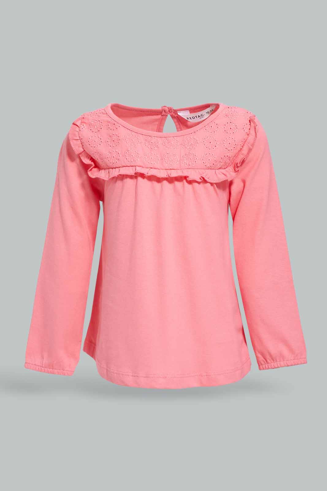 Redtag-Girls-Pink-Schifly-Yoke-Blouse-Category:Blouses,-Colour:Apricot,-Deals:New-In,-Dept:Girls,-Filter:Infant-Girls-(3-to-24-Mths),-ING-Blouses,-New-In-ING-APL,-Non-Sale,-S23A,-Section:Girls-(0-to-14Yrs)-Infant-Girls-3 to 24 Months