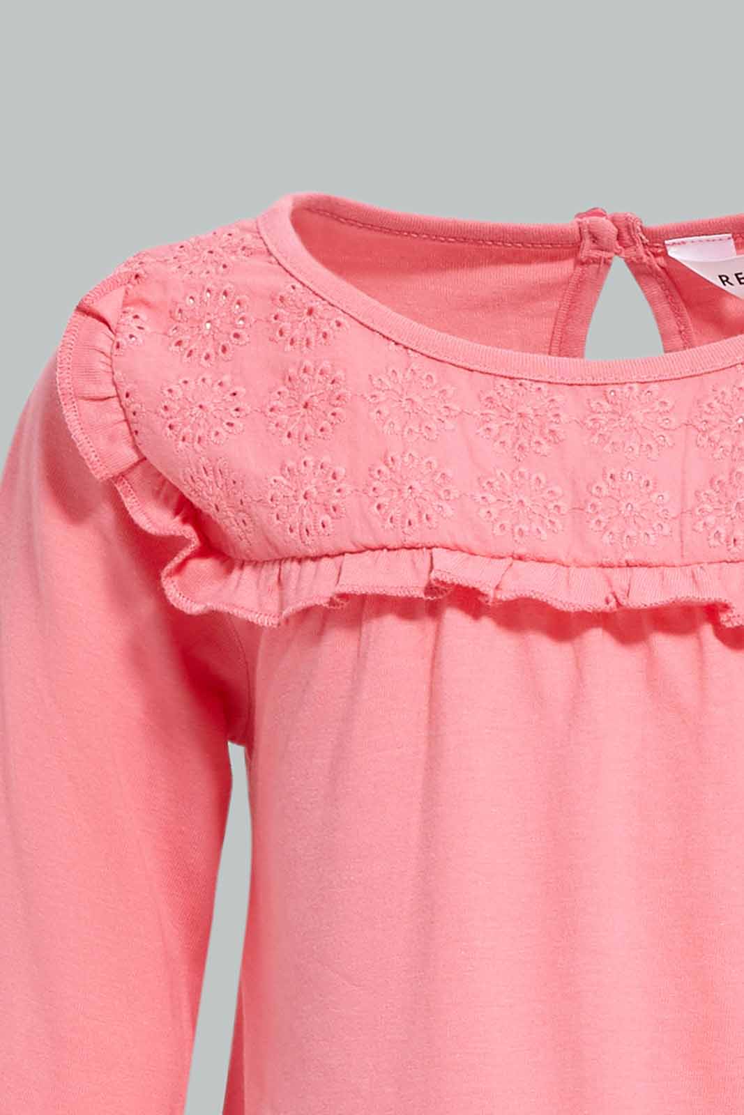 Redtag-Girls-Pink-Schifly-Yoke-Blouse-Category:Blouses,-Colour:Apricot,-Deals:New-In,-Dept:Girls,-Filter:Infant-Girls-(3-to-24-Mths),-ING-Blouses,-New-In-ING-APL,-Non-Sale,-S23A,-Section:Girls-(0-to-14Yrs)-Infant-Girls-3 to 24 Months