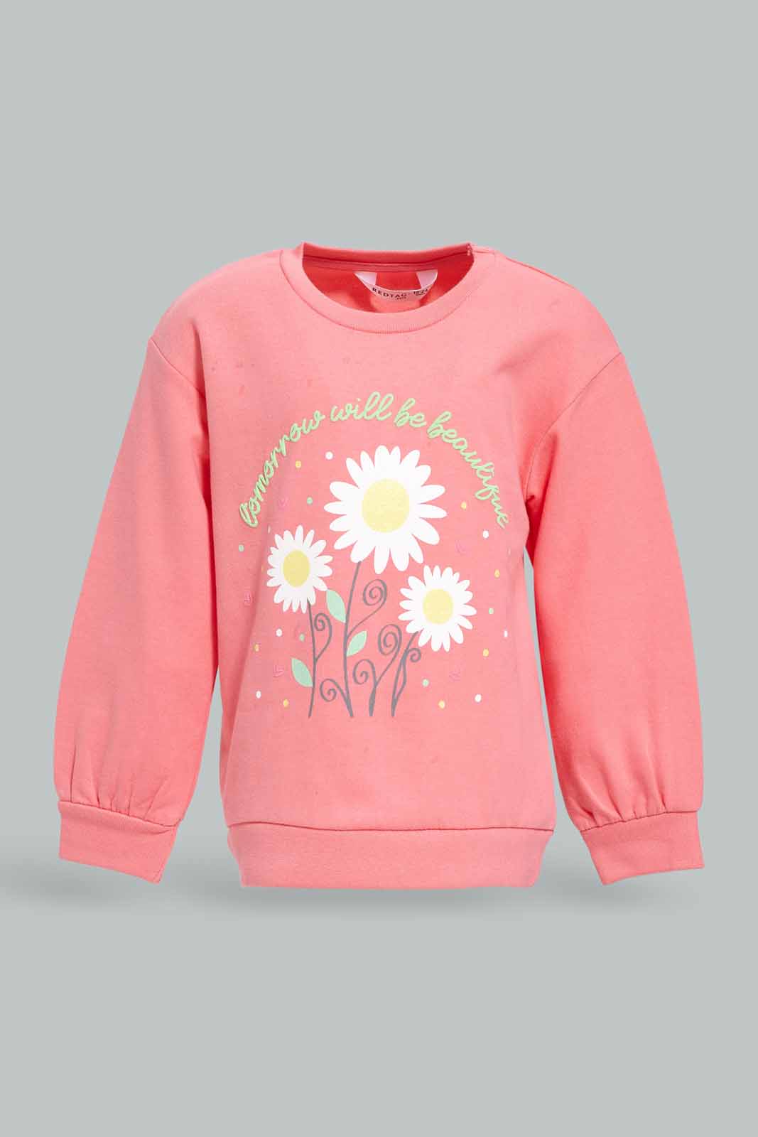 Redtag-Girls-Pink-Floral-Print-Sweatshirt-Category:Sweatshirts,-Colour:Apricot,-Deals:New-In,-Dept:Girls,-Filter:Infant-Girls-(3-to-24-Mths),-ING-Sweatshirts,-New-In-ING-APL,-Non-Sale,-S23A,-Section:Girls-(0-to-14Yrs)-Infant-Girls-3 to 24 Months
