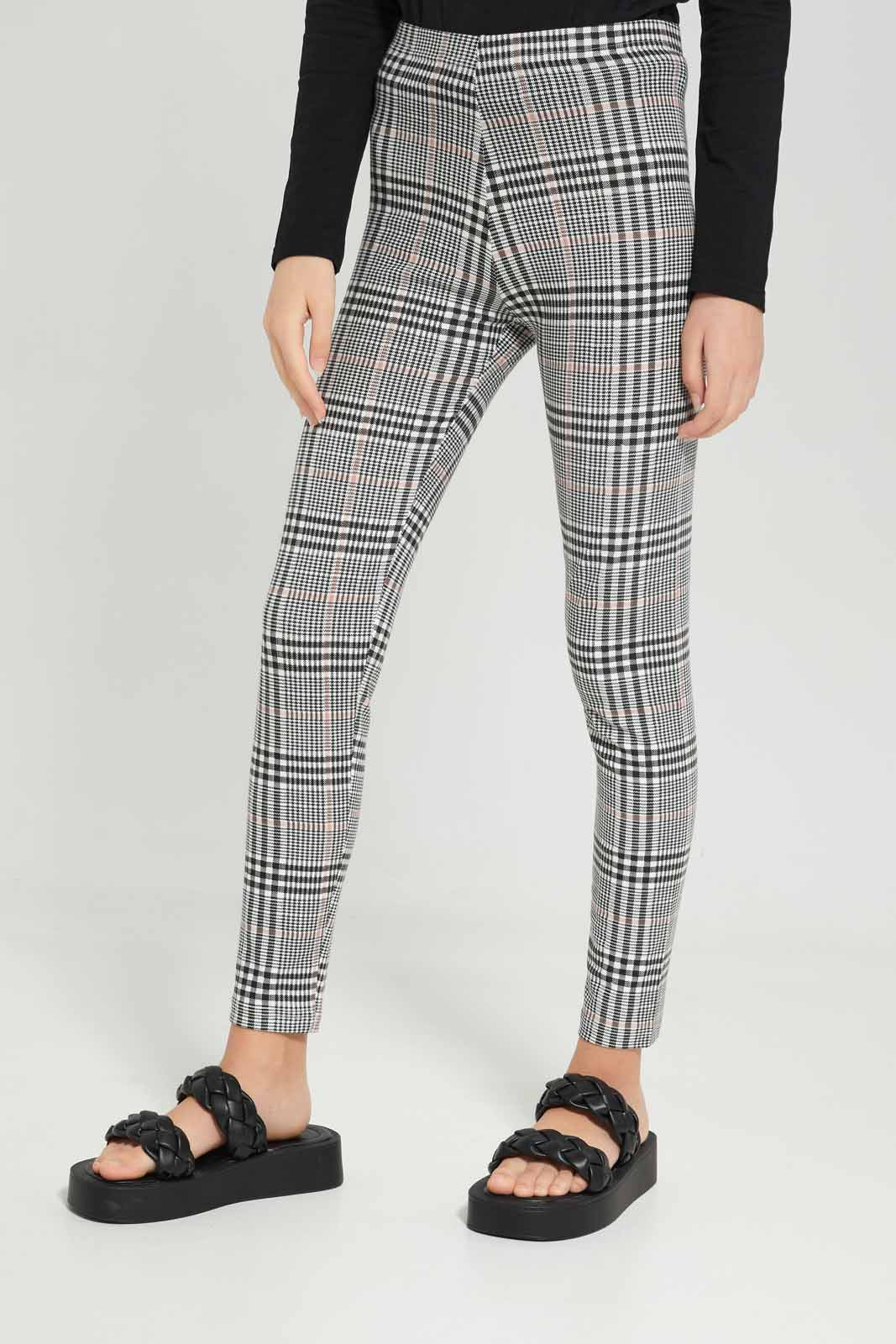 Redtag-Girls-White-Black-Check-Print-Category:Leggings,-Colour:Black,-Deals:New-In,-Dept:Girls,-Filter:Senior-Girls-(8-to-14-Yrs),-GSR-Leggings,-New-In-GSR-APL,-Non-Sale,-S23A,-Section:Girls-(0-to-14Yrs),-TBL-Senior-Girls-9 to 14 Years