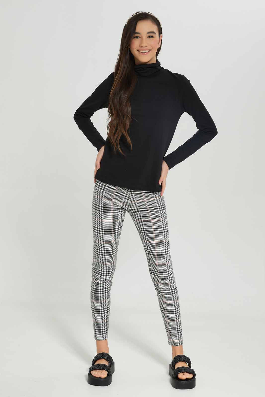 Redtag-Girls-White-Black-Check-Print-Category:Leggings,-Colour:Black,-Deals:New-In,-Dept:Girls,-Filter:Senior-Girls-(8-to-14-Yrs),-GSR-Leggings,-New-In-GSR-APL,-Non-Sale,-S23A,-Section:Girls-(0-to-14Yrs),-TBL-Senior-Girls-9 to 14 Years