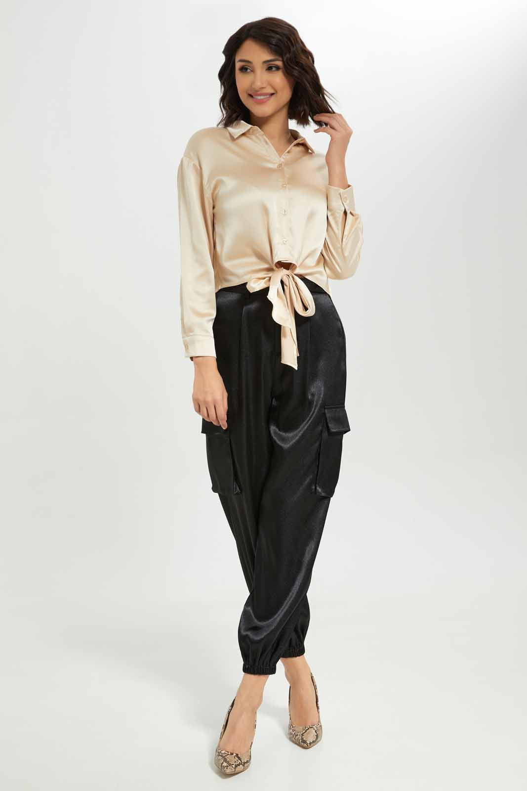 Redtag-Women-Cream-Tie-Front-Satin-Blouse-Category:Blouses,-Colour:Cream,-Deals:New-In,-Dept:Ladieswear,-Filter:Women's-Clothing,-New-In-Women-APL,-Non-Sale,-S23A,-Section:Women,-Women-Blouses-Women's-