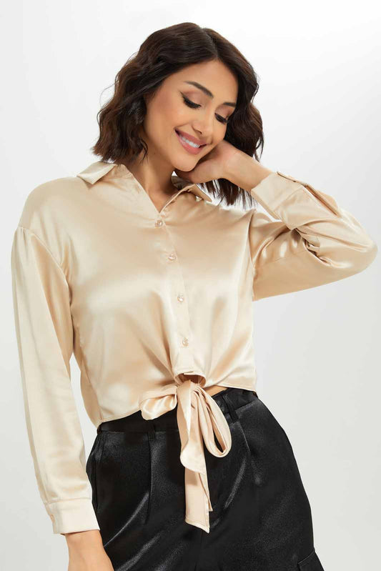 Redtag-Women-Cream-Tie-Front-Satin-Blouse-Category:Blouses,-Colour:Cream,-Deals:New-In,-Dept:Ladieswear,-Filter:Women's-Clothing,-New-In-Women-APL,-Non-Sale,-S23A,-Section:Women,-Women-Blouses-Women's-