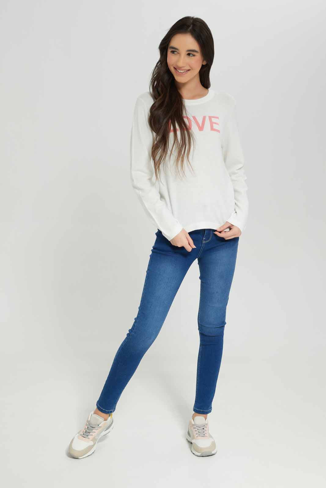 Redtag-Girls-White-Basic-Pullover-Category:Pullovers,-Colour:White,-Deals:New-In,-Dept:Girls,-Filter:Senior-Girls-(8-to-14-Yrs),-GSR-Pullovers,-New-In-GSR-APL,-Non-Sale,-S23A,-Section:Girls-(0-to-14Yrs),-TBL-Senior-Girls-9 to 14 Years