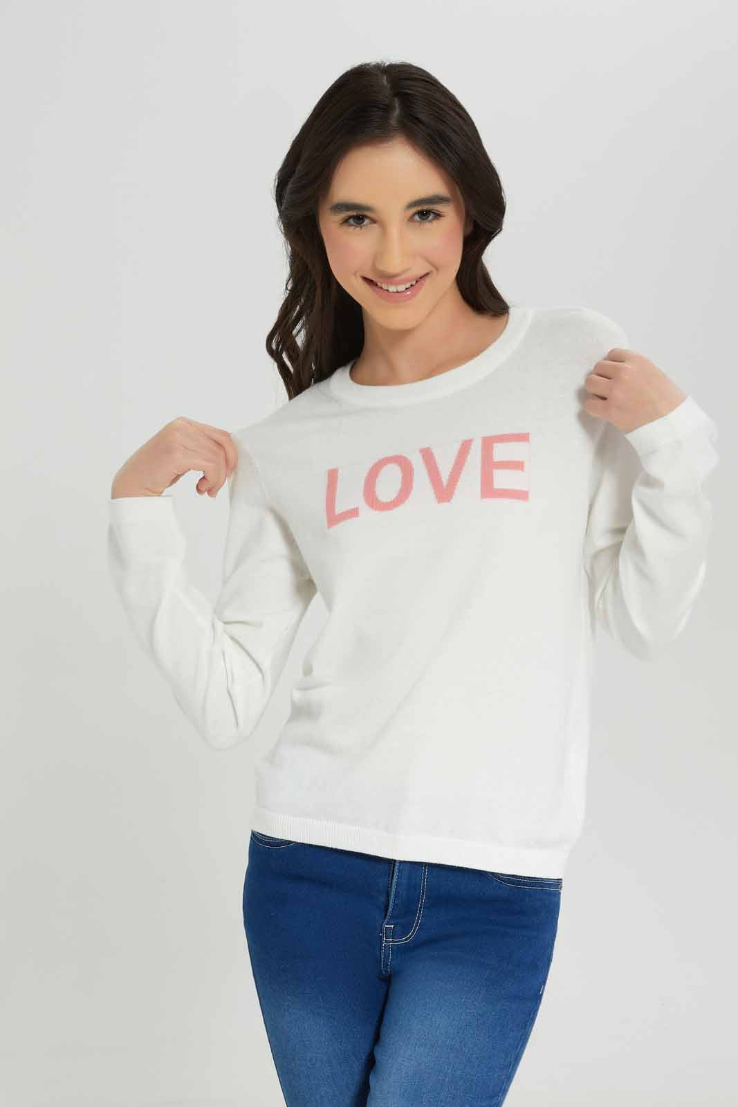Redtag-Girls-White-Basic-Pullover-Category:Pullovers,-Colour:White,-Deals:New-In,-Dept:Girls,-Filter:Senior-Girls-(8-to-14-Yrs),-GSR-Pullovers,-New-In-GSR-APL,-Non-Sale,-S23A,-Section:Girls-(0-to-14Yrs),-TBL-Senior-Girls-9 to 14 Years