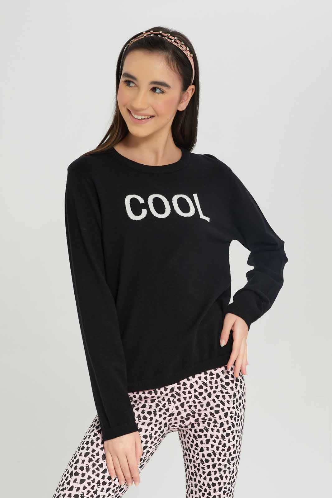 Redtag-Girls-Black-Basic-Pullover-Category:Pullovers,-Colour:Black,-Deals:New-In,-Dept:Girls,-Filter:Senior-Girls-(8-to-14-Yrs),-GSR-Pullovers,-New-In-GSR-APL,-Non-Sale,-S23A,-Section:Girls-(0-to-14Yrs),-TBL-Senior-Girls-9 to 14 Years