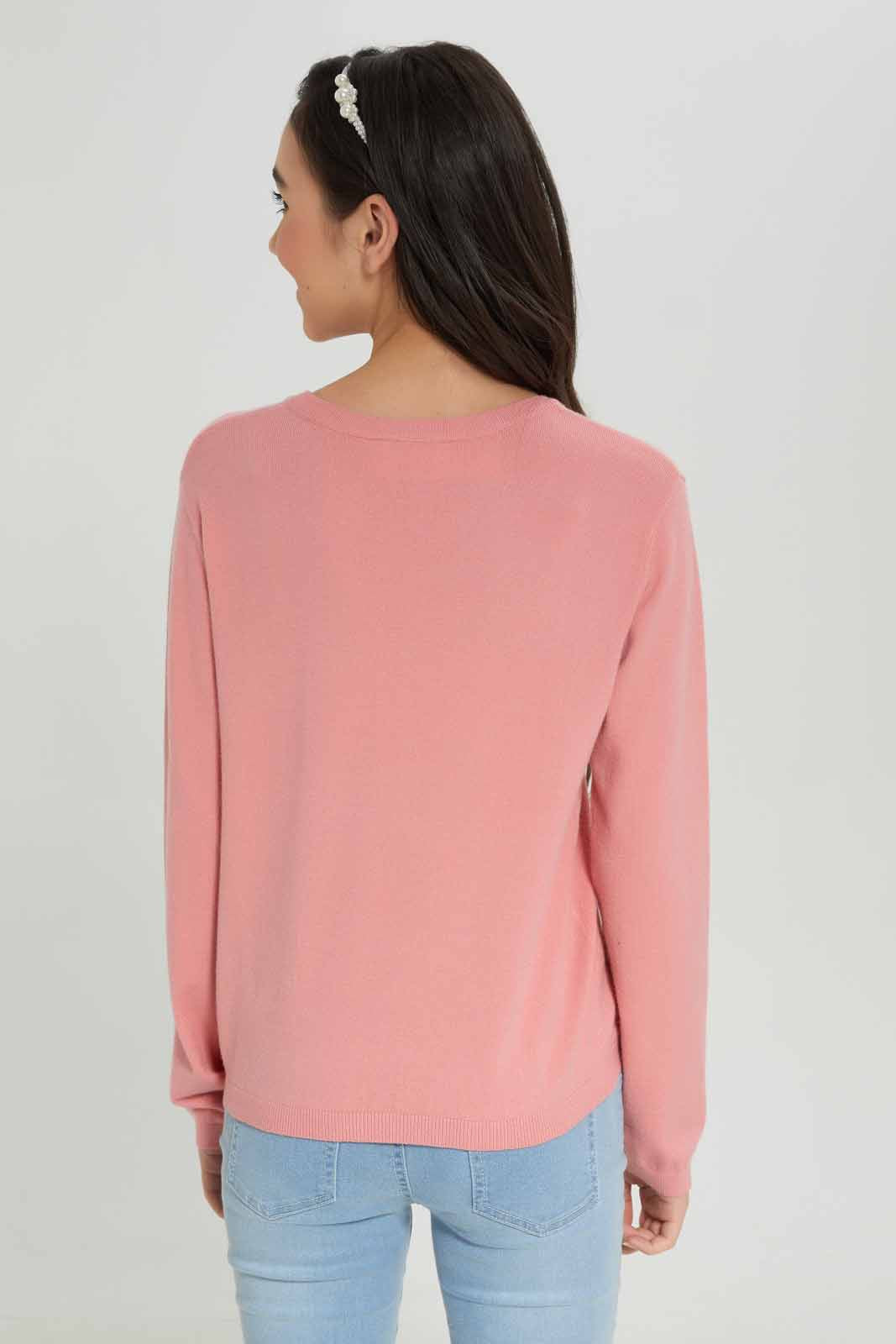 Redtag-Girls-Pink-Basic-Pullover-Category:Pullovers,-Colour:Apricot,-Deals:New-In,-Dept:Girls,-Filter:Senior-Girls-(8-to-14-Yrs),-GSR-Pullovers,-New-In-GSR-APL,-Non-Sale,-S23A,-Section:Girls-(0-to-14Yrs),-TBL-Senior-Girls-9 to 14 Years
