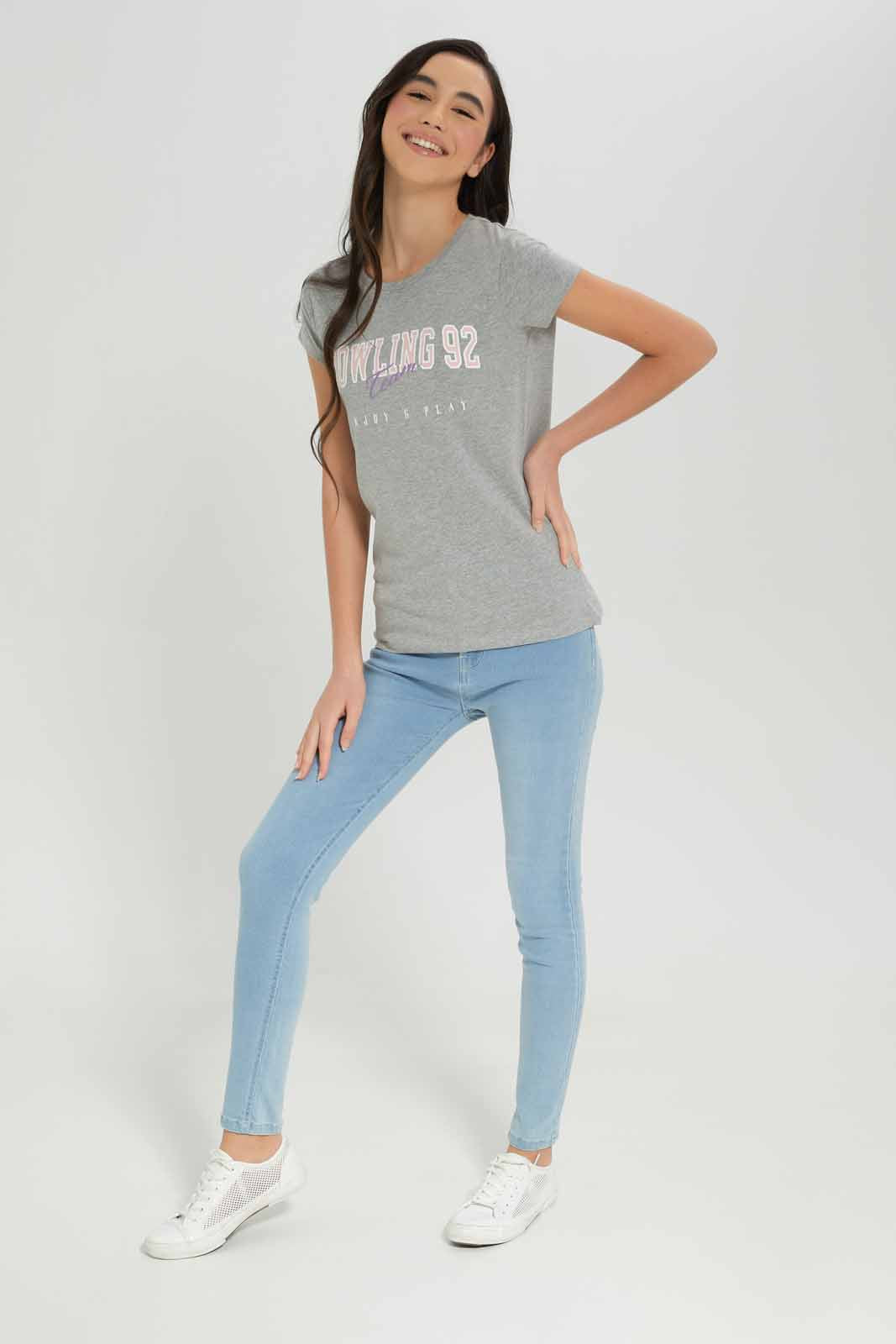 Redtag-Girls-Mid-Grey-S/S-T-Shirt-Category:T-Shirts,-Colour:Grey,-Deals:New-In,-Dept:Girls,-Filter:Senior-Girls-(8-to-14-Yrs),-GSR-T-Shirts,-New-In-GSR-APL,-Non-Sale,-S23A,-Section:Girls-(0-to-14Yrs),-TBL-Senior-Girls-9 to 14 Years