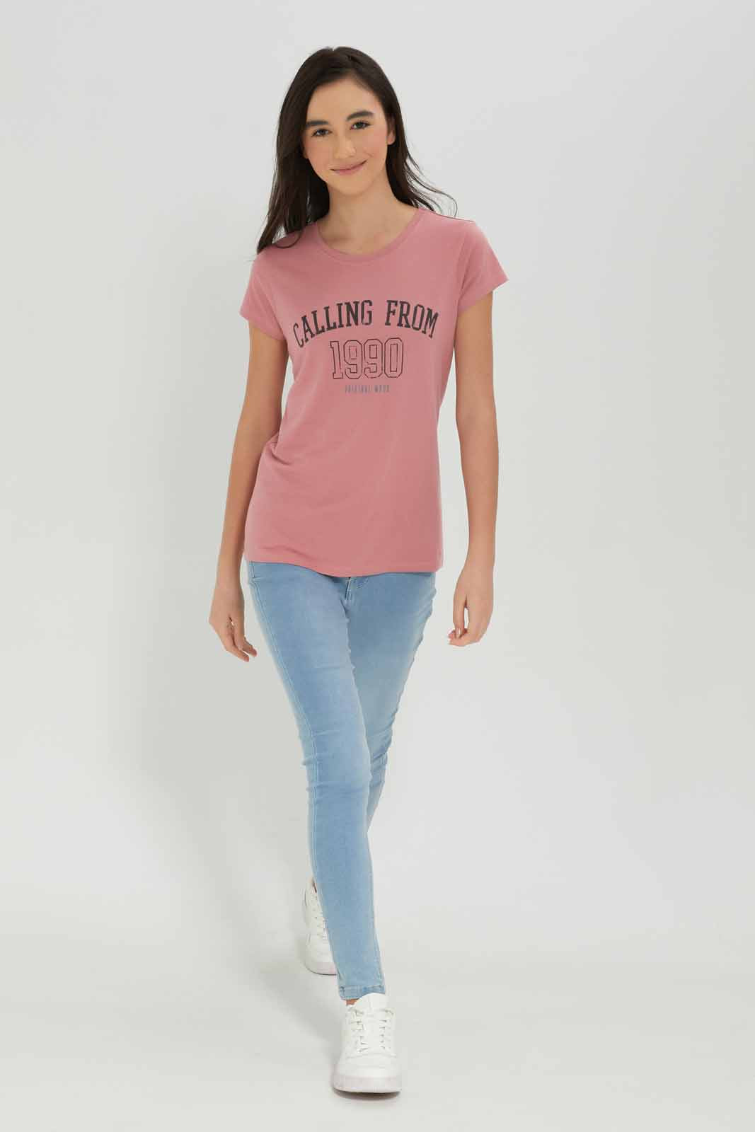 Redtag-Girls-Pale-Pink-S/S-T-Shirt-Category:T-Shirts,-Colour:Apricot,-Deals:New-In,-Dept:Girls,-Filter:Senior-Girls-(8-to-14-Yrs),-GSR-T-Shirts,-New-In-GSR-APL,-Non-Sale,-S23A,-Section:Girls-(0-to-14Yrs),-TBL-Senior-Girls-9 to 14 Years