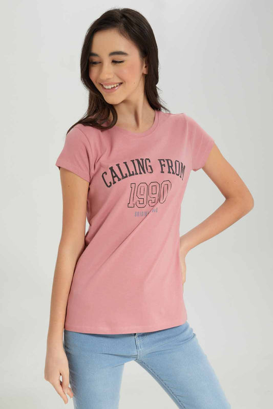Redtag-Girls-Pale-Pink-S/S-T-Shirt-Category:T-Shirts,-Colour:Apricot,-Deals:New-In,-Dept:Girls,-Filter:Senior-Girls-(8-to-14-Yrs),-GSR-T-Shirts,-New-In-GSR-APL,-Non-Sale,-S23A,-Section:Girls-(0-to-14Yrs),-TBL-Senior-Girls-9 to 14 Years