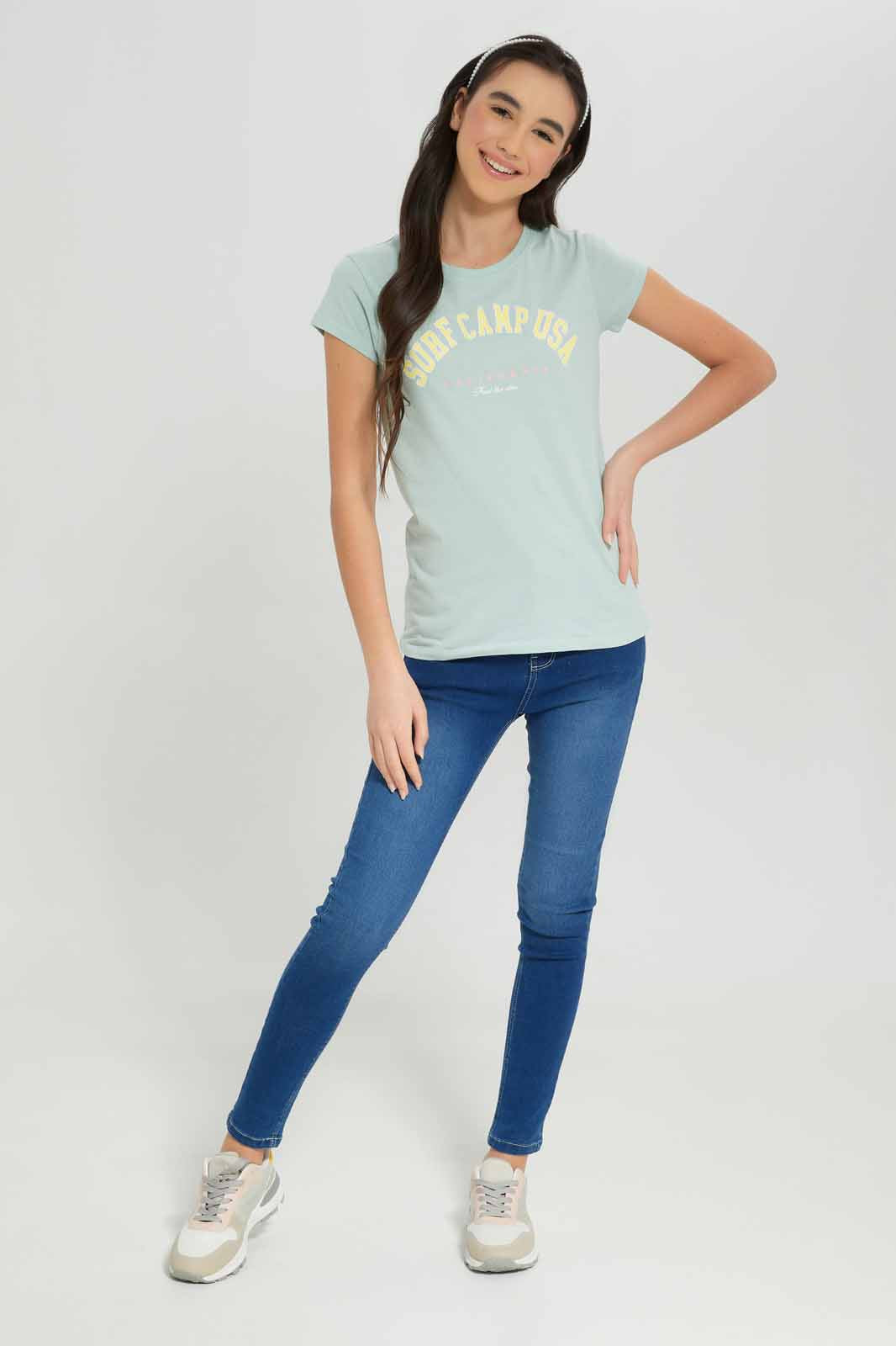 Redtag-Girls-Green-S/S-T-Shirt-Category:T-Shirts,-Colour:Green,-Deals:New-In,-Dept:Girls,-Filter:Senior-Girls-(8-to-14-Yrs),-GSR-T-Shirts,-New-In-GSR-APL,-Non-Sale,-S23A,-Section:Girls-(0-to-14Yrs),-TBL-Senior-Girls-9 to 14 Years
