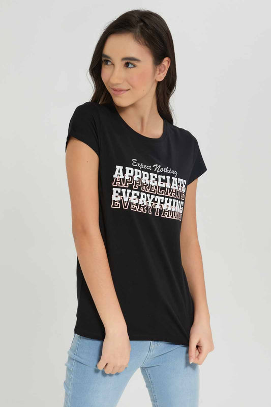 Redtag-Girls-Black-S/S-T-Shirt-BTS,-Category:T-Shirts,-Colour:Black,-Deals:New-In,-Dept:Girls,-Filter:Senior-Girls-(8-to-14-Yrs),-GSR-T-Shirts,-New-In-GSR-APL,-Non-Sale,-S23A,-Section:Girls-(0-to-14Yrs),-TBL-Senior-Girls-9 to 14 Years