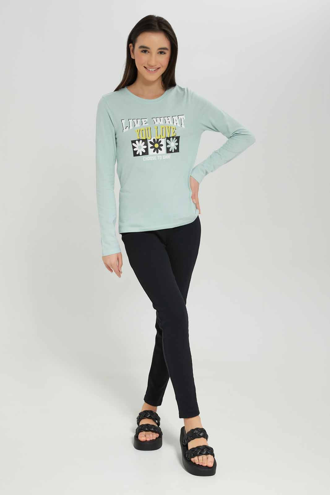 Redtag-Girls-Mint-L/S-T-Shirt-Category:T-Shirts,-Colour:Mint,-Deals:New-In,-Dept:Girls,-Filter:Senior-Girls-(8-to-14-Yrs),-GSR-T-Shirts,-New-In-GSR-APL,-Non-Sale,-S23A,-Section:Girls-(0-to-14Yrs),-TBL-Senior-Girls-9 to 14 Years