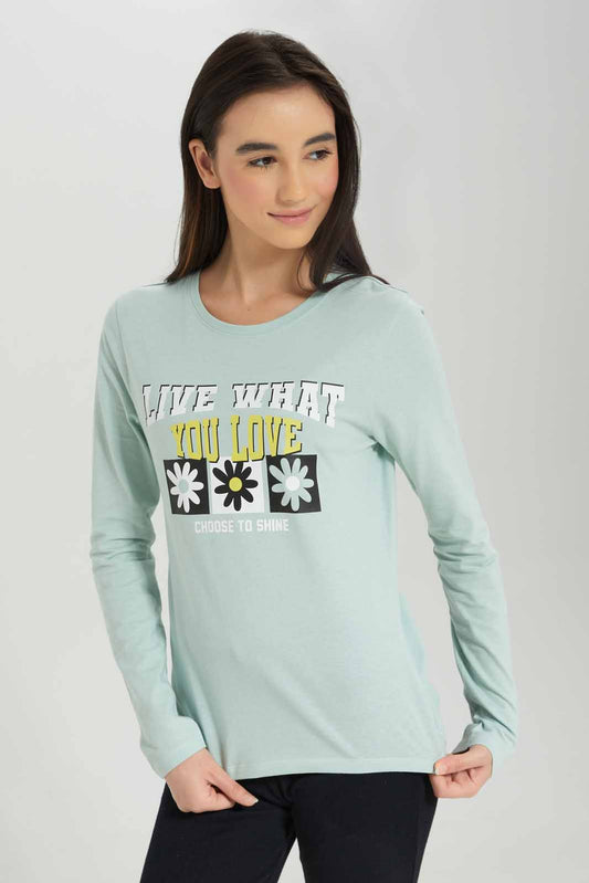 Redtag-Girls-Mint-L/S-T-Shirt-Category:T-Shirts,-Colour:Mint,-Deals:New-In,-Dept:Girls,-Filter:Senior-Girls-(8-to-14-Yrs),-GSR-T-Shirts,-New-In-GSR-APL,-Non-Sale,-S23A,-Section:Girls-(0-to-14Yrs),-TBL-Senior-Girls-9 to 14 Years