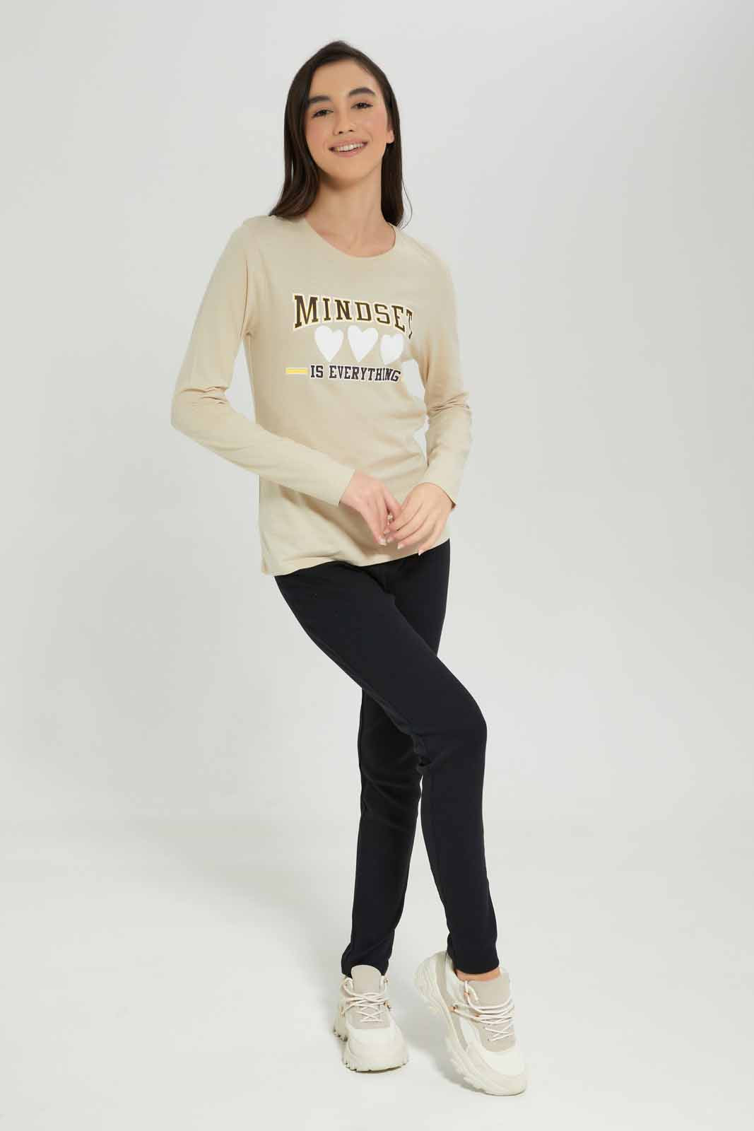 Redtag-Girls-Beige-L/S-T-Shirt-Category:T-Shirts,-Colour:Beige,-Deals:New-In,-Dept:Girls,-Filter:Senior-Girls-(8-to-14-Yrs),-GSR-T-Shirts,-New-In-GSR-APL,-Non-Sale,-S23A,-Section:Girls-(0-to-14Yrs),-TBL-Senior-Girls-9 to 14 Years