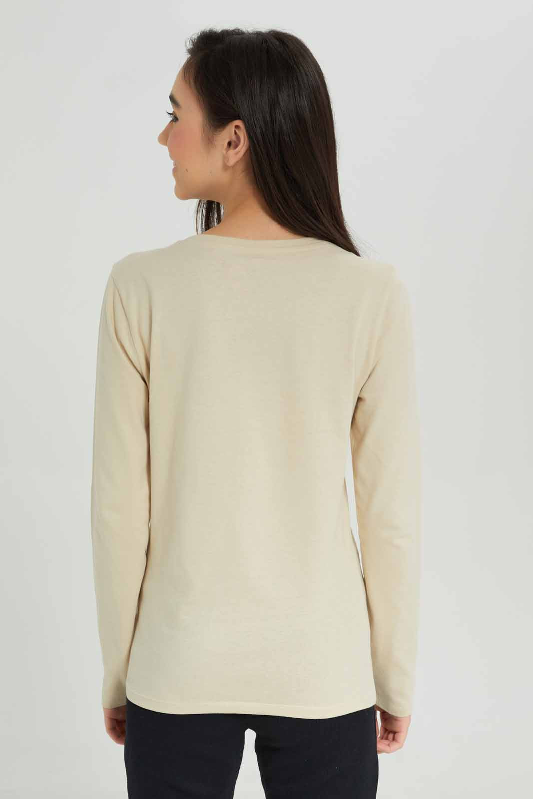 Redtag-Girls-Beige-L/S-T-Shirt-Category:T-Shirts,-Colour:Beige,-Deals:New-In,-Dept:Girls,-Filter:Senior-Girls-(8-to-14-Yrs),-GSR-T-Shirts,-New-In-GSR-APL,-Non-Sale,-S23A,-Section:Girls-(0-to-14Yrs),-TBL-Senior-Girls-9 to 14 Years