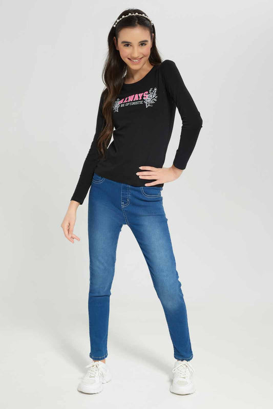 Redtag-Girls-Black-L/S-T-Shirt-BTS,-Category:T-Shirts,-Colour:Black,-Deals:New-In,-Dept:Girls,-Filter:Senior-Girls-(8-to-14-Yrs),-GSR-T-Shirts,-New-In-GSR-APL,-Non-Sale,-S23A,-Section:Girls-(0-to-14Yrs),-TBL-Senior-Girls-9 to 14 Years