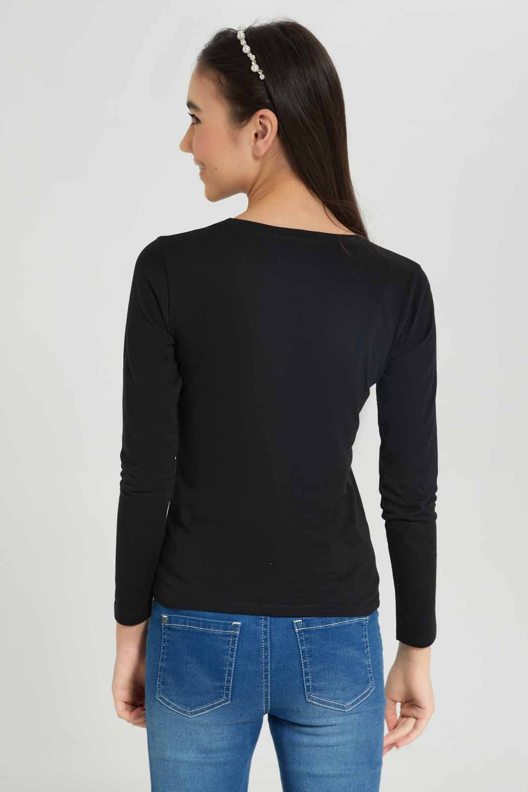 Redtag-Girls-Black-L/S-T-Shirt-BTS,-Category:T-Shirts,-Colour:Black,-Deals:New-In,-Dept:Girls,-Filter:Senior-Girls-(8-to-14-Yrs),-GSR-T-Shirts,-New-In-GSR-APL,-Non-Sale,-S23A,-Section:Girls-(0-to-14Yrs),-TBL-Senior-Girls-9 to 14 Years