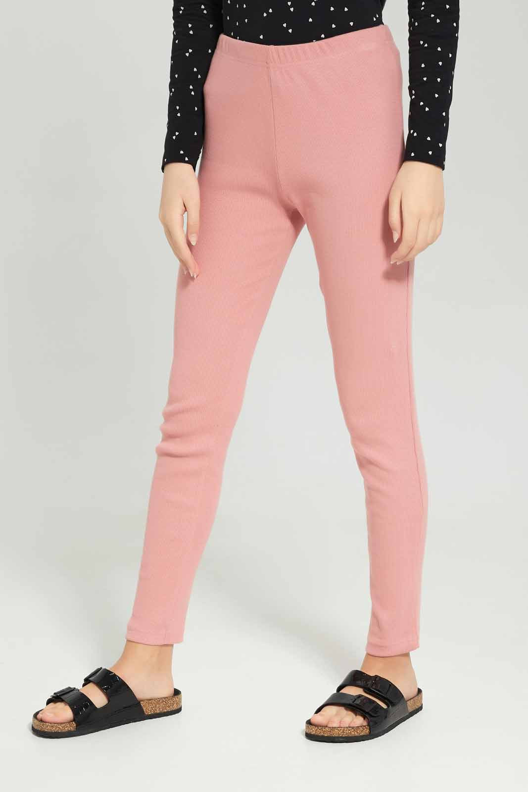 Redtag-Girls-Pink-Rib-Leggings-Category:Leggings,-Colour:Apricot,-Deals:New-In,-Dept:Girls,-Filter:Senior-Girls-(8-to-14-Yrs),-GSR-Leggings,-New-In-GSR-APL,-Non-Sale,-S23A,-Section:Girls-(0-to-14Yrs),-TBL-Senior-Girls-9 to 14 Years