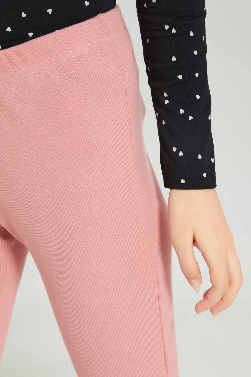 Redtag-Girls-Pink-Rib-Leggings-Category:Leggings,-Colour:Apricot,-Deals:New-In,-Dept:Girls,-Filter:Senior-Girls-(8-to-14-Yrs),-GSR-Leggings,-New-In-GSR-APL,-Non-Sale,-S23A,-Section:Girls-(0-to-14Yrs),-TBL-Senior-Girls-9 to 14 Years