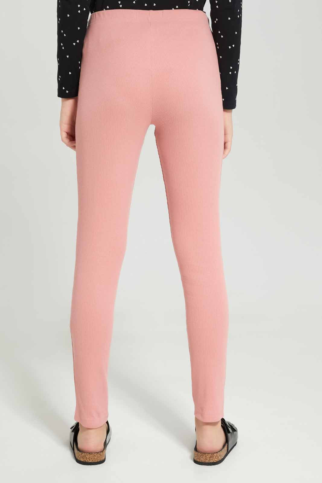Redtag-Girls-Pink-Rib-Leggings-Category:Leggings,-Colour:Apricot,-Deals:New-In,-Dept:Girls,-Filter:Senior-Girls-(8-to-14-Yrs),-GSR-Leggings,-New-In-GSR-APL,-Non-Sale,-S23A,-Section:Girls-(0-to-14Yrs),-TBL-Senior-Girls-9 to 14 Years
