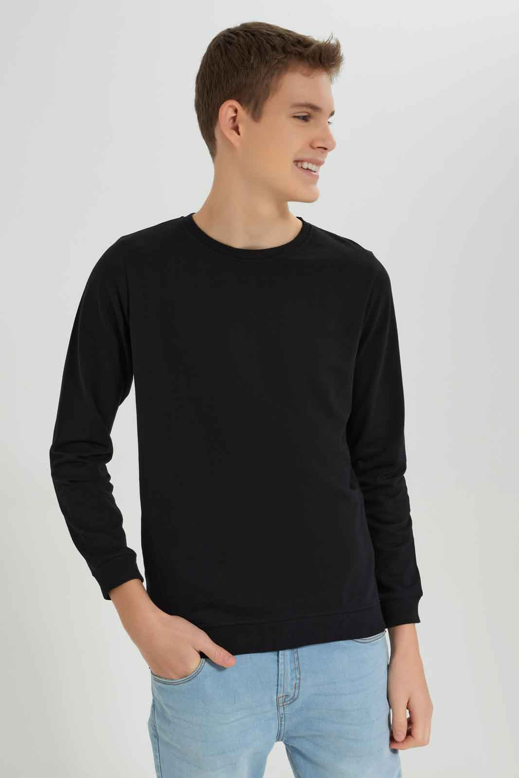 Redtag-Boys-Black-Plain-Long-Sleeve-Sweat-Tee-BSR-Sweatshirts,-Category:Sweatshirts,-Colour:Black,-Deals:New-In,-Dept:Boys,-Filter:Senior-Boys-(8-to-14-Yrs),-New-In-BSR-APL,-Non-Sale,-S23A,-Section:Boys-(0-to-14Yrs),-TBL-Senior-Boys-9 to 14 Years