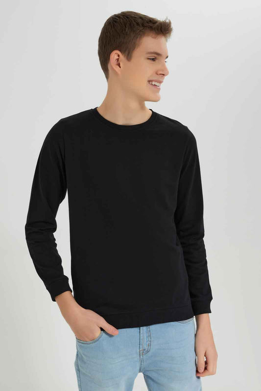 Redtag-Boys-Black-Plain-Long-Sleeve-Sweat-Tee-BSR-Sweatshirts,-Category:Sweatshirts,-Colour:Black,-Deals:New-In,-Dept:Boys,-Filter:Senior-Boys-(8-to-14-Yrs),-New-In-BSR-APL,-Non-Sale,-S23A,-Section:Boys-(0-to-14Yrs),-TBL-Senior-Boys-9 to 14 Years