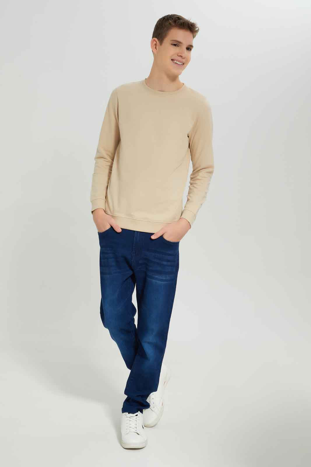 Redtag-Boys-Beige-Plain-Long-Sleeve-Sweat-Tee-BSR-Sweatshirts,-Category:Sweatshirts,-Colour:Beige,-Deals:New-In,-Dept:Boys,-Filter:Senior-Boys-(8-to-14-Yrs),-New-In-BSR-APL,-Non-Sale,-S23A,-Section:Boys-(0-to-14Yrs),-TBL-Senior-Boys-9 to 14 Years