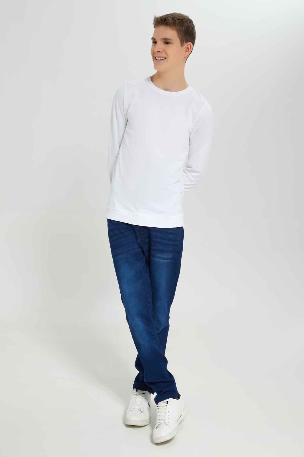 Redtag-Boys-White-Plain-Long-Sleeve-Sweat-Tee-BSR-Sweatshirts,-Category:Sweatshirts,-Colour:White,-Deals:New-In,-Dept:Boys,-Filter:Senior-Boys-(8-to-14-Yrs),-New-In-BSR-APL,-Non-Sale,-S23A,-Section:Boys-(0-to-14Yrs),-TBL-Senior-Boys-9 to 14 Years