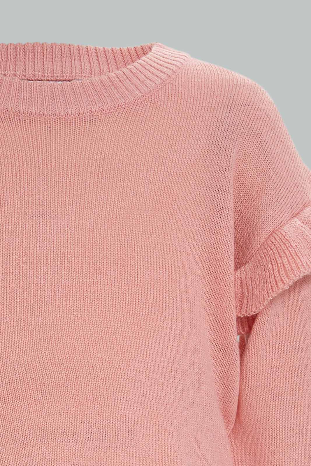 Redtag-Girls-Dark-Pink-Solid-Knit-Pullover-(blank),-Category:Pullovers,-Colour:Apricot,-Deals:New-In,-Dept:Girls,-Filter:Infant-Girls-(3-to-24-Mths),-ING-Pullovers,-New-In-ING-APL,-Non-Sale,-S23A,-Section:Girls-(0-to-14Yrs)-Infant-Girls-