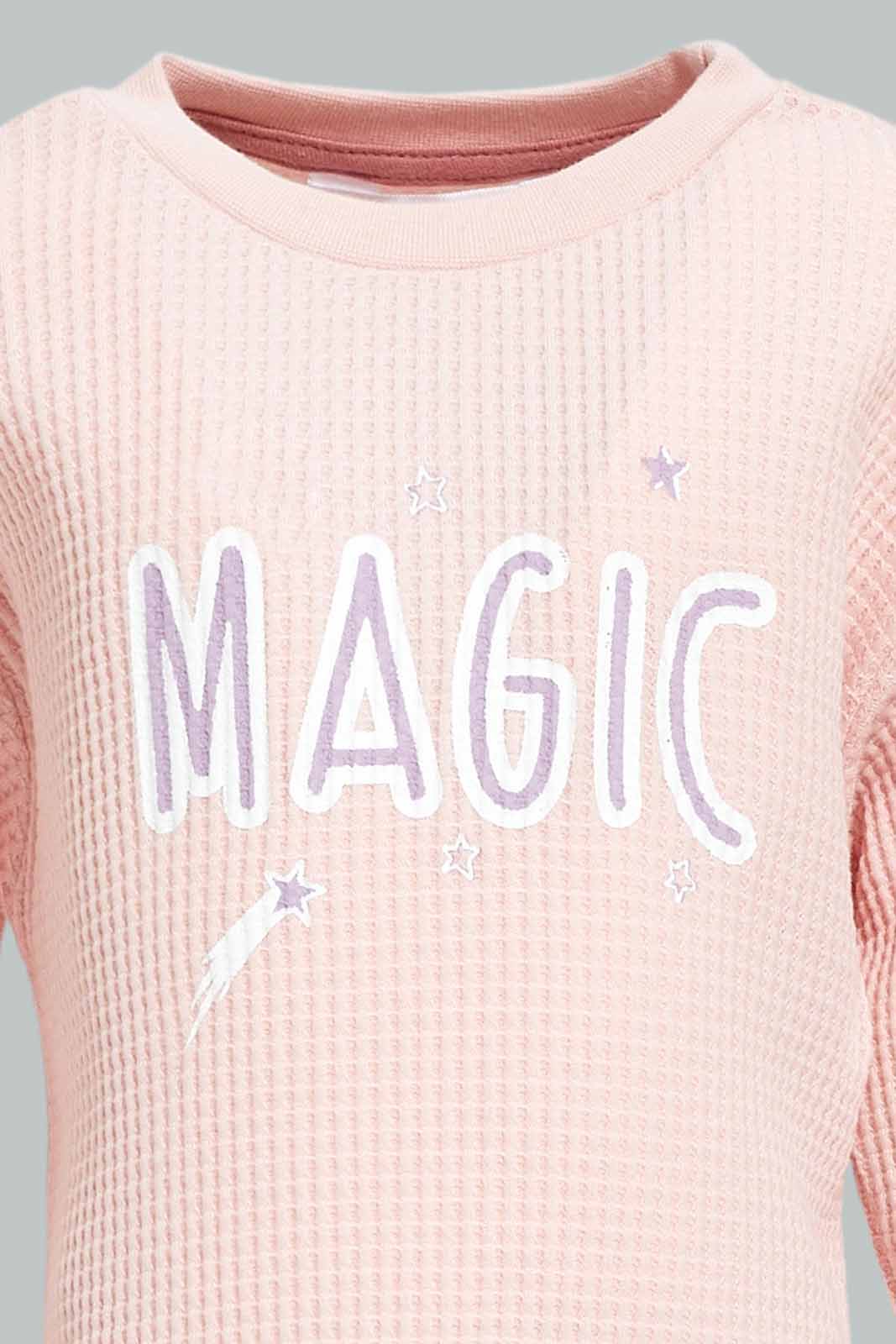 Redtag-Girls-Pink-Knit-Waffle-Pullover-Category:Pullovers,-Colour:Apricot,-Deals:New-In,-Dept:Girls,-Filter:Infant-Girls-(3-to-24-Mths),-ING-Pullovers,-New-In-ING-APL,-Non-Sale,-S23A,-Section:Girls-(0-to-14Yrs)-Infant-Girls-3 to 24 Months