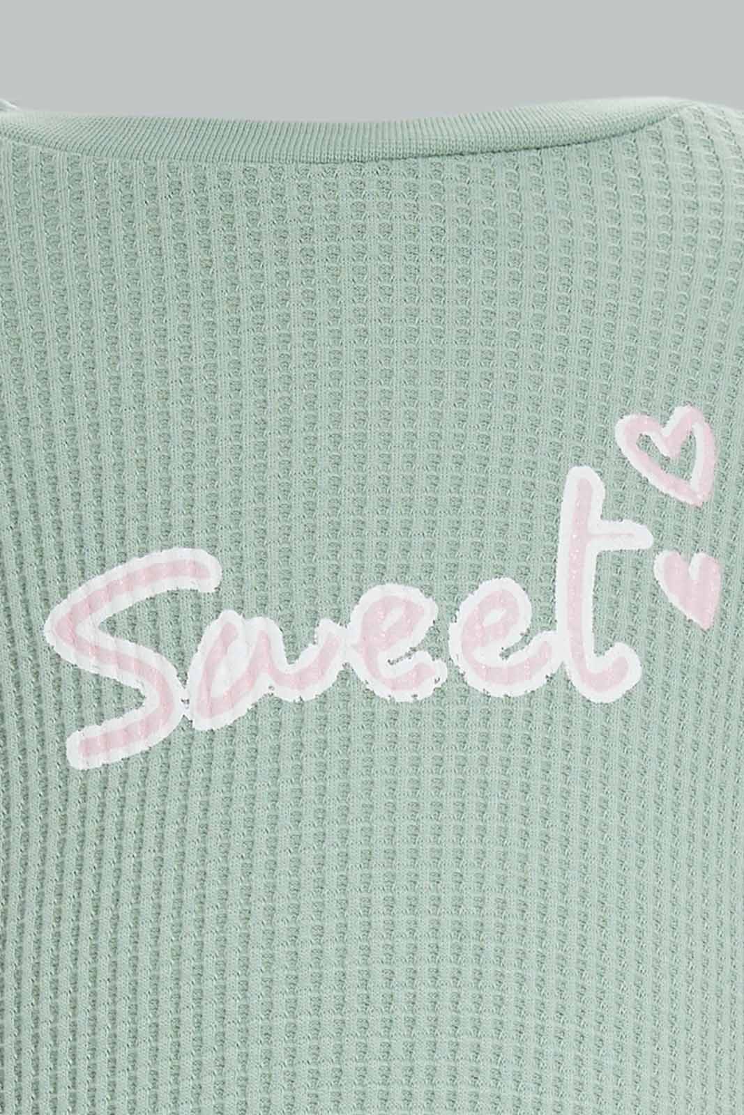 Redtag-Girls-Sage-Knit-Waffle-Pullover-Category:Pullovers,-Colour:Green,-Deals:New-In,-Dept:Girls,-Filter:Infant-Girls-(3-to-24-Mths),-ING-Pullovers,-New-In-ING-APL,-Non-Sale,-S23A,-Section:Girls-(0-to-14Yrs)-Infant-Girls-