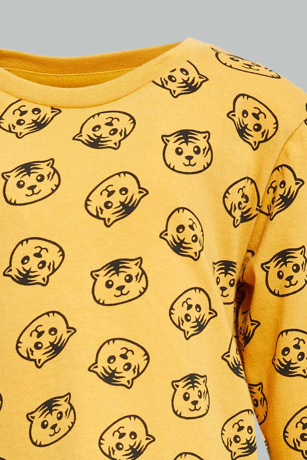 Redtag-Boys-Mustard-Tiger-Aop-Ls-Tshirt-Category:T-Shirts,-Colour:Mustard,-Deals:New-In,-Dept:Boys,-Filter:Infant-Boys-(3-to-24-Mths),-INB-T-Shirts,-New-In-INB-APL,-Non-Sale,-S23A,-Section:Boys-(0-to-14Yrs),-TBL-Infant-Boys-3 to 24 Months