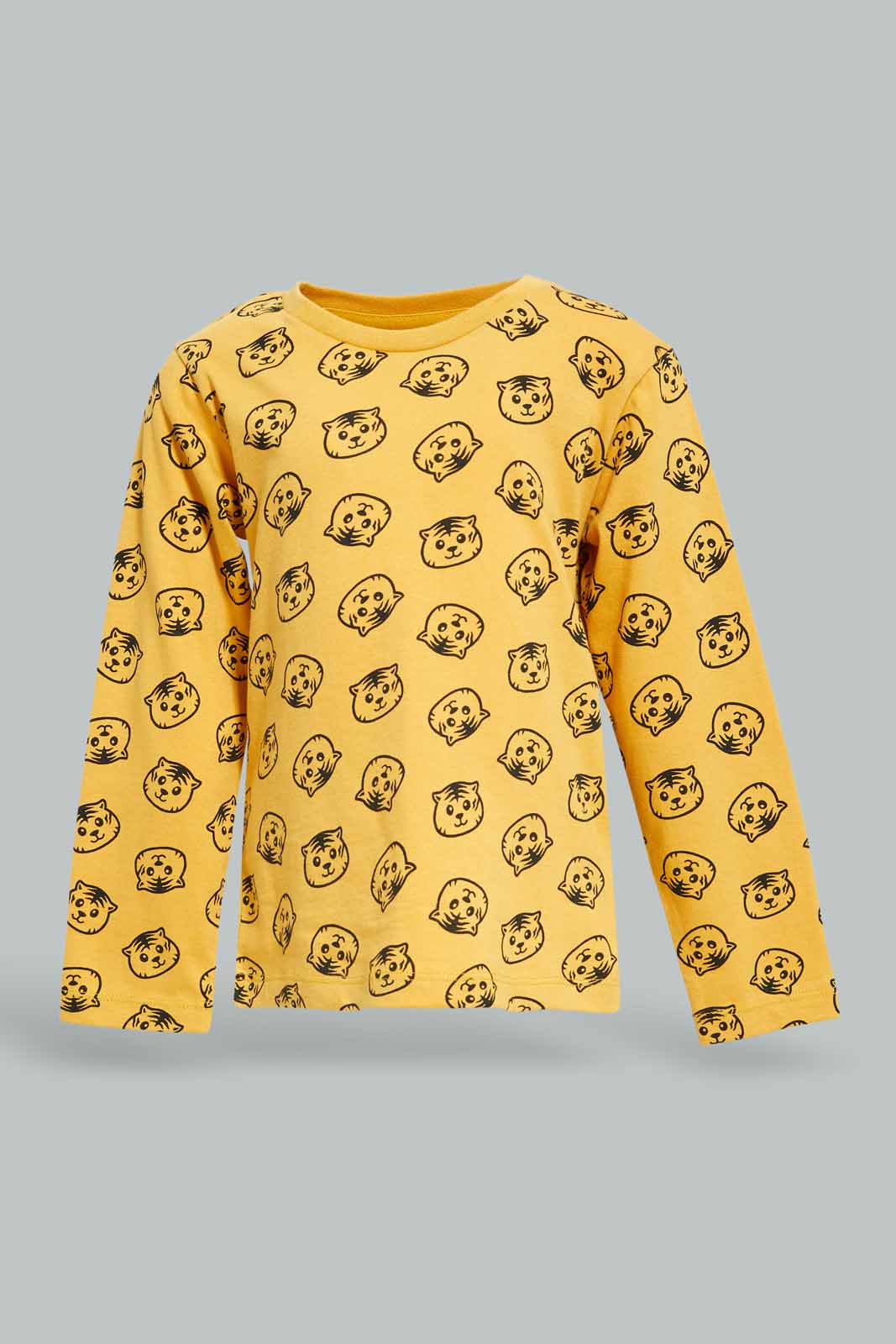 Redtag-Boys-Mustard-Tiger-Aop-Ls-Tshirt-Category:T-Shirts,-Colour:Mustard,-Deals:New-In,-Dept:Boys,-Filter:Infant-Boys-(3-to-24-Mths),-INB-T-Shirts,-New-In-INB-APL,-Non-Sale,-S23A,-Section:Boys-(0-to-14Yrs),-TBL-Infant-Boys-3 to 24 Months