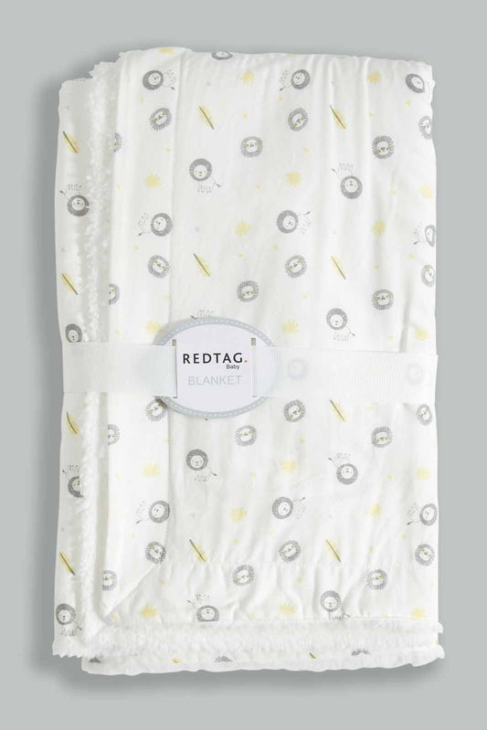 Redtag-White-Aop-Woven-Sherpa-Blanket-Category:Newborn-Accessories,-Colour:Yellow,-Deals:New-In,-Dept:New-Born,-Filter:Baby-(0-to-12-Mths),-NBF-Newborn-Accessories,-New-In-NBF-APL,-Non-Sale,-S23A,-Section:Boys-(0-to-14Yrs)-Baby-