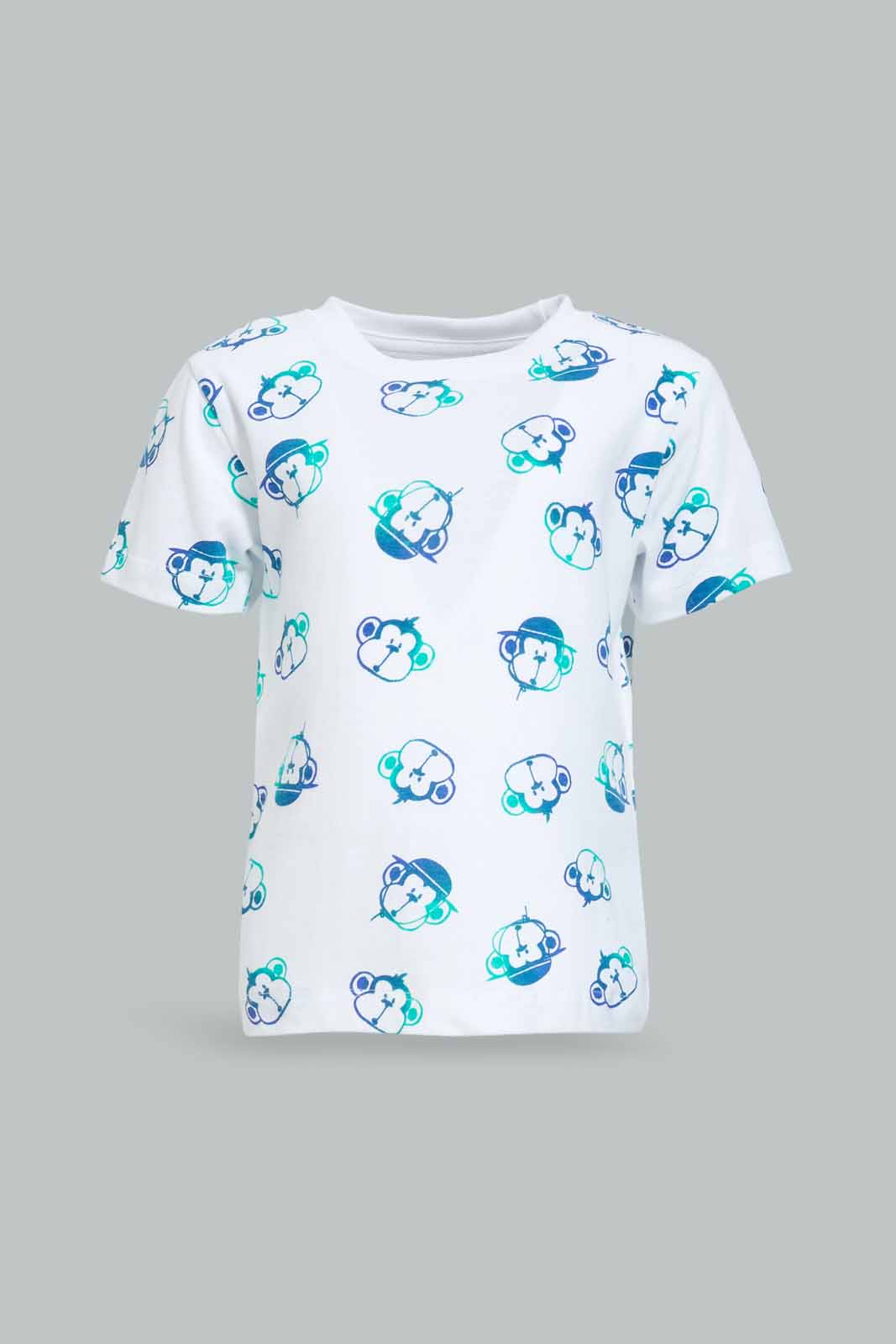 Redtag-Boys-White-Monkey-Aop-Tshirt-And-Short-2-Pack-Pj-Set-Category:Pyjama-Sets,-Colour:White,-Deals:New-In,-Dept:Boys,-Filter:Infant-Boys-(3-to-24-Mths),-INB-Pyjama-Sets,-New-In-INB-APL,-Non-Sale,-S23A,-Section:Boys-(0-to-14Yrs)-Infant-Boys-3 to 24 Months