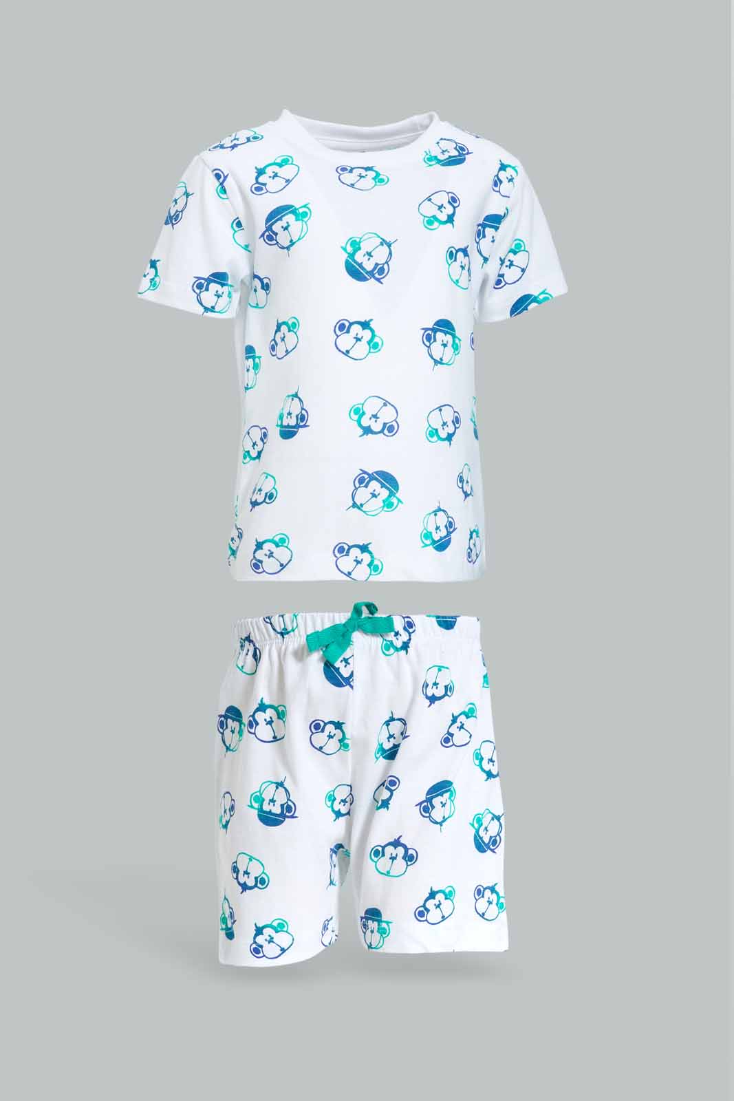 Redtag-Boys-White-Monkey-Aop-Tshirt-And-Short-2-Pack-Pj-Set-Category:Pyjama-Sets,-Colour:White,-Deals:New-In,-Dept:Boys,-Filter:Infant-Boys-(3-to-24-Mths),-INB-Pyjama-Sets,-New-In-INB-APL,-Non-Sale,-S23A,-Section:Boys-(0-to-14Yrs)-Infant-Boys-3 to 24 Months