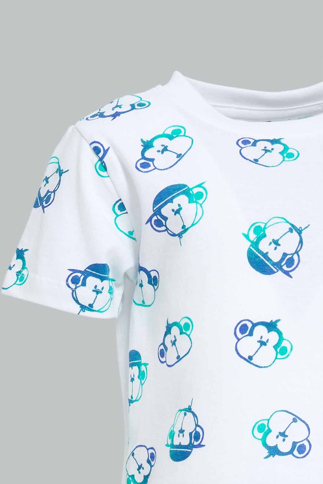 Redtag-Boys-White-Monkey-Aop-Tshirt-And-Short-2-Pack-Pj-Set-Category:Pyjama-Sets,-Colour:White,-Deals:New-In,-Dept:Boys,-Filter:Infant-Boys-(3-to-24-Mths),-INB-Pyjama-Sets,-New-In-INB-APL,-Non-Sale,-S23A,-Section:Boys-(0-to-14Yrs)-Infant-Boys-3 to 24 Months