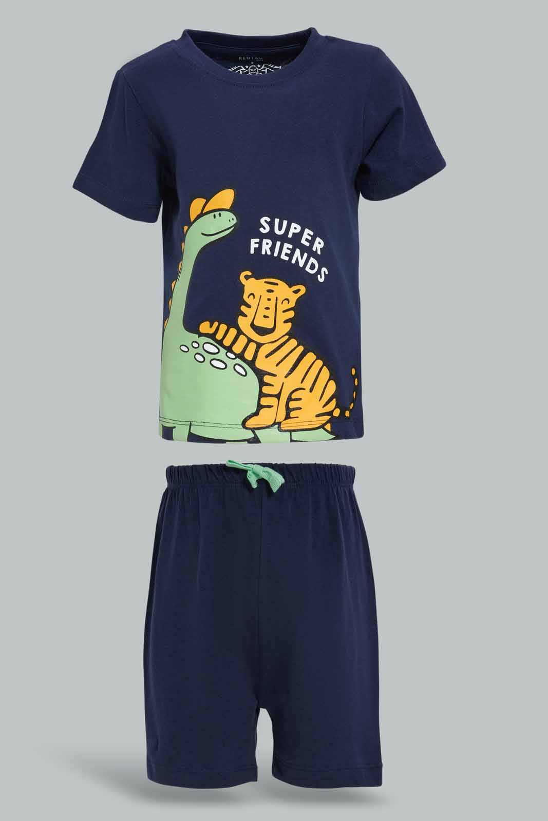 Redtag-Boys-Navy-Tiger-And-Dino-Ss-Tshirt-And-Shorts-23-Pack-Pj-Set-Category:Pyjama-Sets,-Colour:Navy,-Deals:New-In,-Dept:Boys,-Filter:Infant-Boys-(3-to-24-Mths),-INB-Pyjama-Sets,-New-In-INB-APL,-Non-Sale,-S23A,-Section:Boys-(0-to-14Yrs)-Infant-Boys-3 to 24 Months