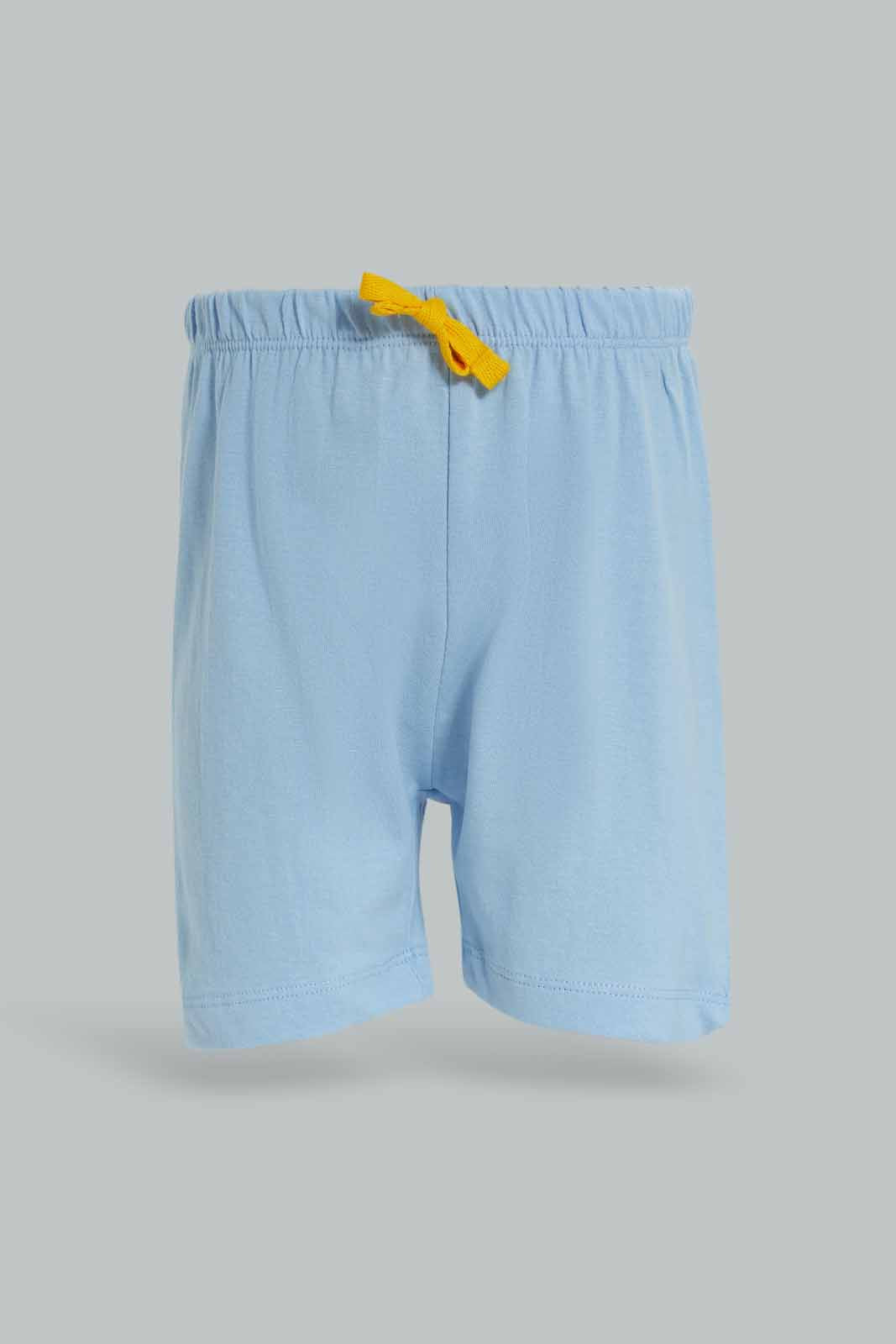 Redtag-Boys-Blue-Dino-Tshirt-And-Short-2-Pack-Pj-Set-Category:Pyjama-Sets,-Colour:Blue,-Deals:New-In,-Dept:Boys,-Filter:Infant-Boys-(3-to-24-Mths),-INB-Pyjama-Sets,-New-In-INB-APL,-Non-Sale,-S23A,-Section:Boys-(0-to-14Yrs)-Infant-Boys-3 to 24 Months