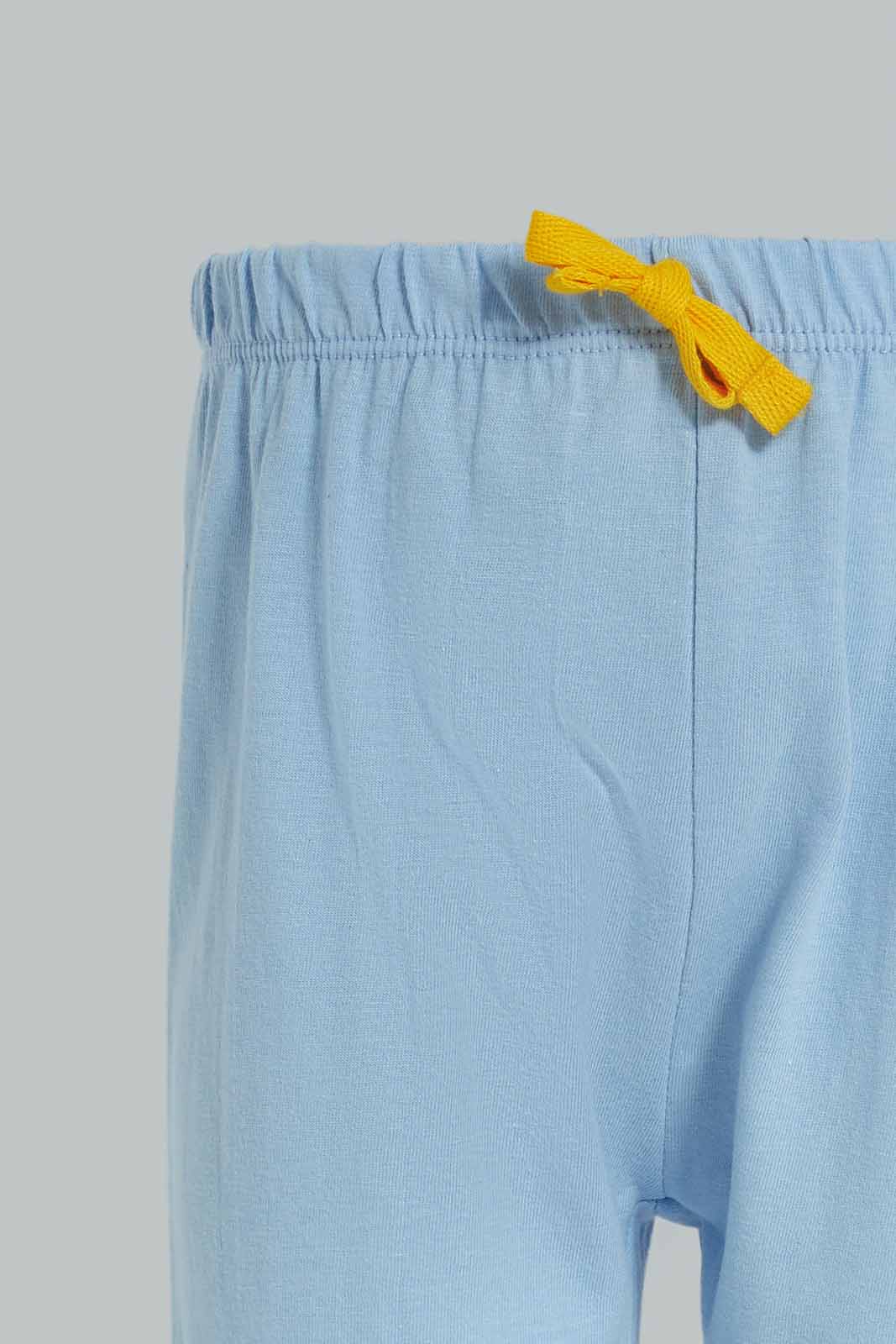 Redtag-Boys-Blue-Dino-Tshirt-And-Short-2-Pack-Pj-Set-Category:Pyjama-Sets,-Colour:Blue,-Deals:New-In,-Dept:Boys,-Filter:Infant-Boys-(3-to-24-Mths),-INB-Pyjama-Sets,-New-In-INB-APL,-Non-Sale,-S23A,-Section:Boys-(0-to-14Yrs)-Infant-Boys-3 to 24 Months
