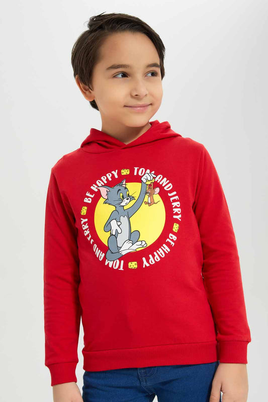Redtag-Boys-Red-Tom-And-Jerry-Hooded-Sweatshirt-BOY-Sweatshirts,-Category:Sweatshirts,-CHA,-Colour:Red,-Deals:New-In,-Dept:Boys,-Filter:Boys-(2-to-8-Yrs),-New-In-BOY-APL,-Non-Sale,-S23A,-Section:Boys-(0-to-14Yrs),-TBL-Boys-2 to 8 Years