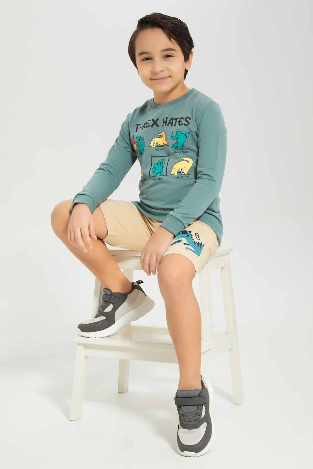 Redtag-Boys-Olive-Dino-Print-Crew-Neck-Sweatshirt-BOY-Sweatshirts,-Category:Sweatshirts,-Colour:Olive,-Deals:New-In,-Dept:Boys,-Filter:Boys-(2-to-8-Yrs),-New-In-BOY-APL,-Non-Sale,-S23A,-Section:Boys-(0-to-14Yrs),-TBL-Boys-2 to 8 Years