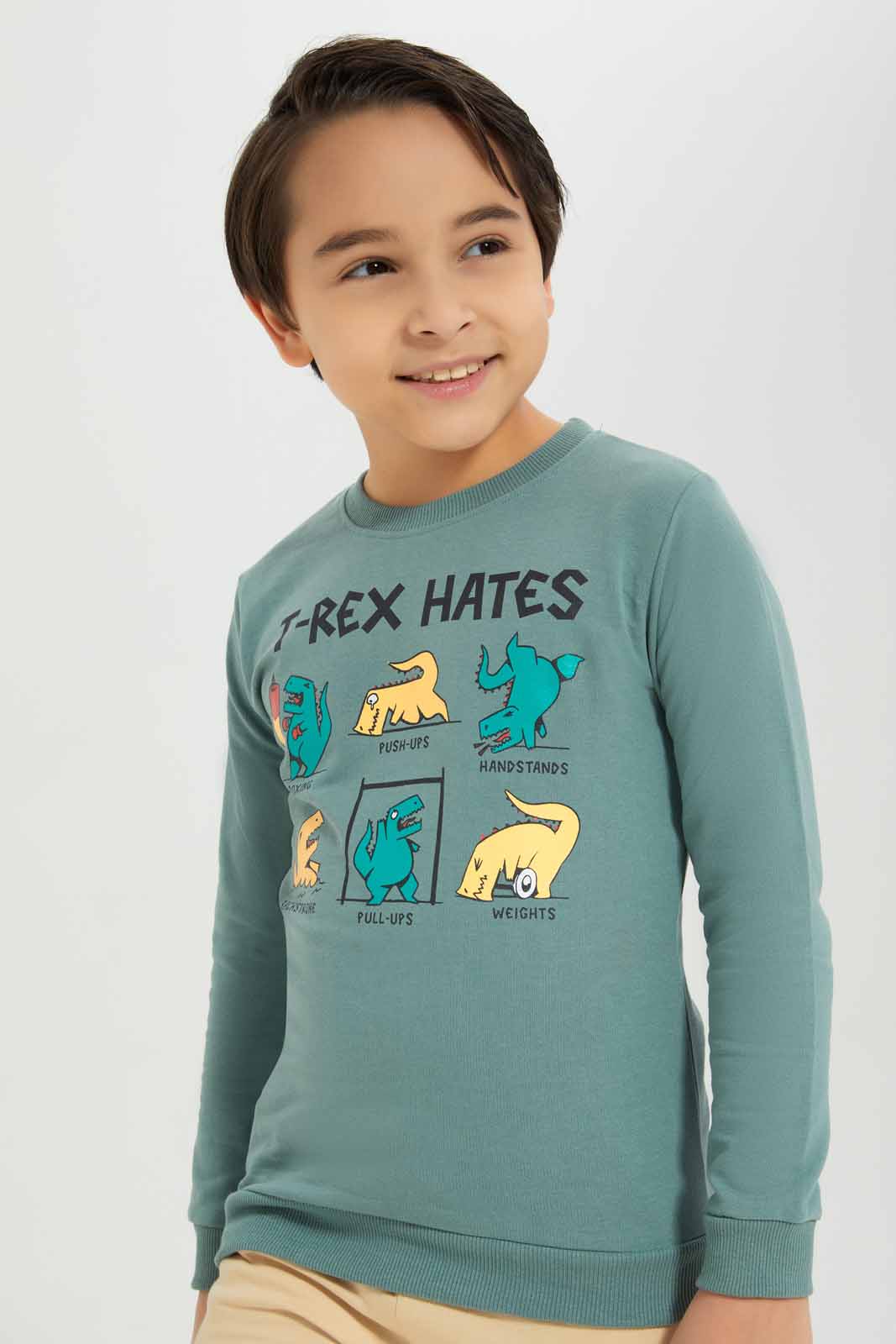 Redtag-Boys-Olive-Dino-Print-Crew-Neck-Sweatshirt-BOY-Sweatshirts,-Category:Sweatshirts,-Colour:Olive,-Deals:New-In,-Dept:Boys,-Filter:Boys-(2-to-8-Yrs),-New-In-BOY-APL,-Non-Sale,-S23A,-Section:Boys-(0-to-14Yrs),-TBL-Boys-2 to 8 Years