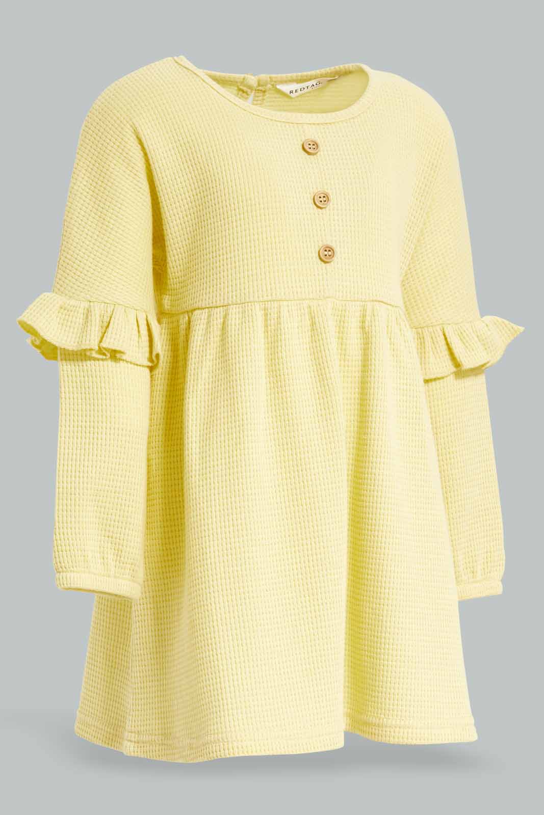 Redtag-Girls-Yellow-Jacquard-Dress-Category:Dresses,-Colour:Yellow,-Deals:New-In,-Dept:Girls,-Filter:Infant-Girls-(3-to-24-Mths),-ING-Dresses,-New-In-ING-APL,-Non-Sale,-S23A,-Section:Girls-(0-to-14Yrs)-Infant-Girls-